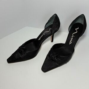 Nina Heels Size 9.5 Black Satin Slip On